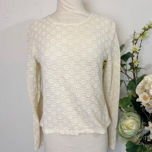 Old Navy Cream Lace Knit Long Sleeve Top Floral Textured Medium